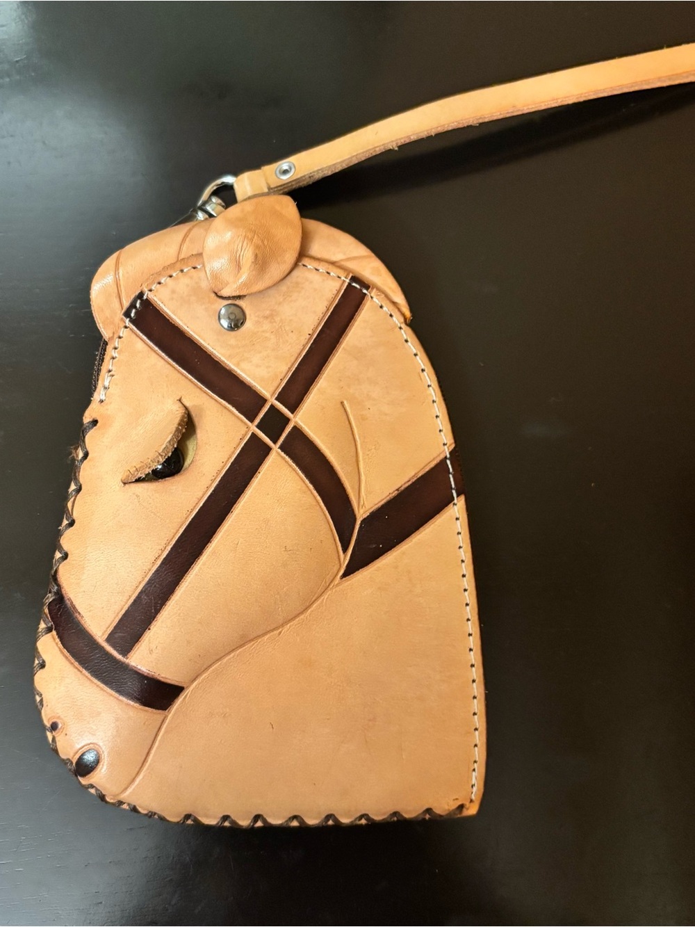 Tan Leather Horse Head Wristlet Wallet